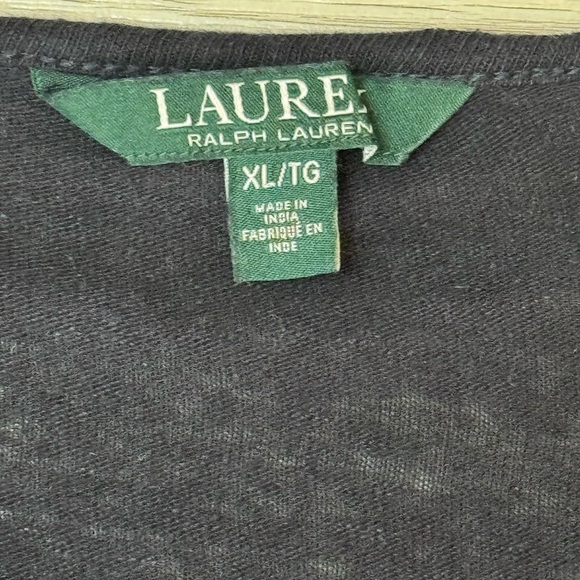Lauren by Ralph Lauren Knit Top Sz XL Linen Blend Navy Blue With Tassels Ruffle - Picture 6 of 8
